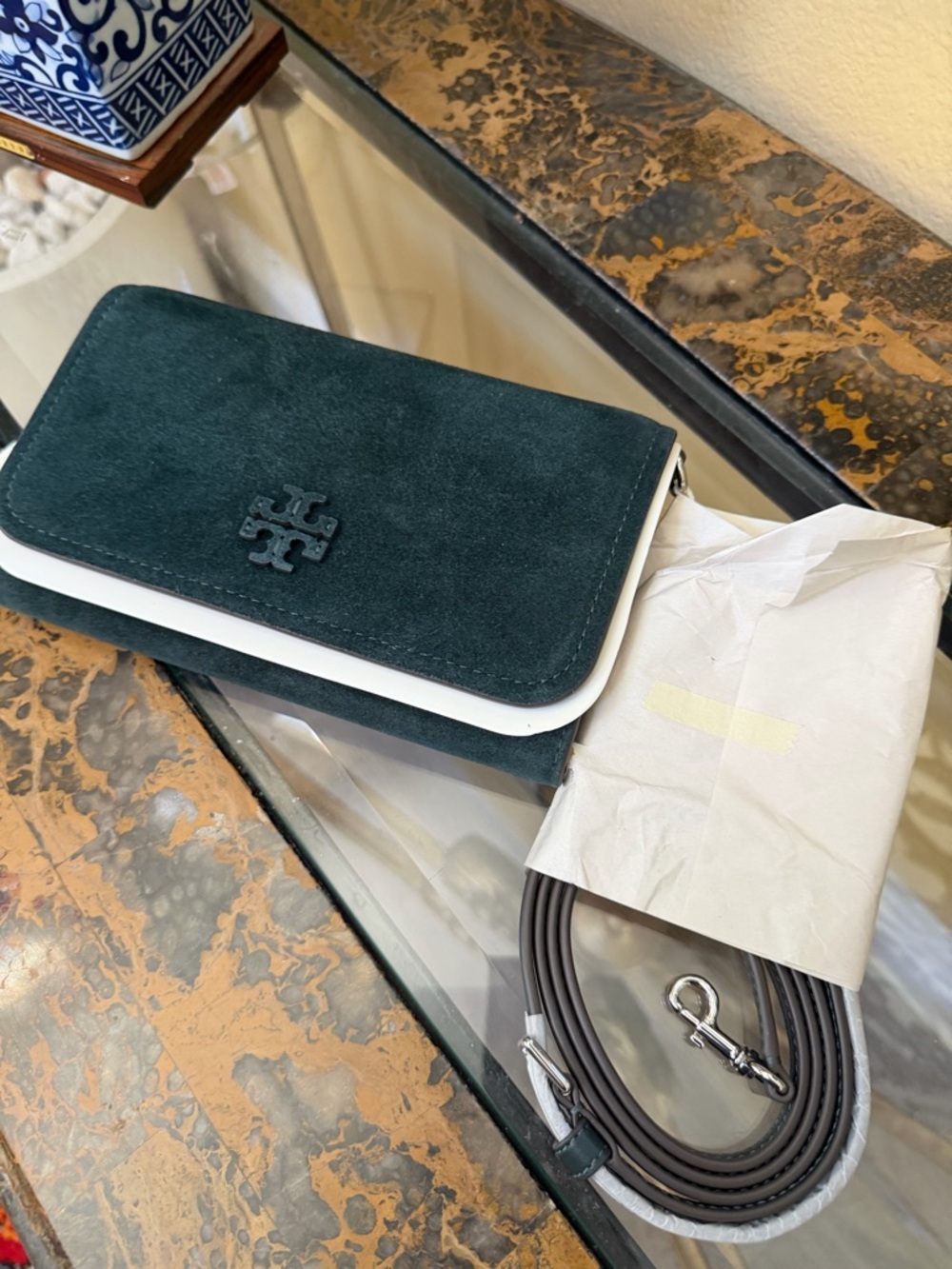 Tory Burch Forest Green Suede Crossbody